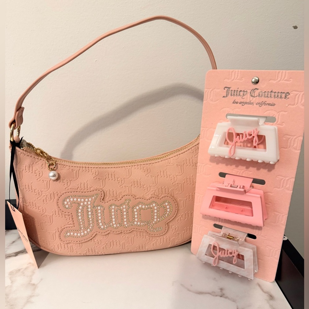 Juicy Couture Blush Pink Pearl-Embellished Shoulder Bag & Hair Clips - Picture 2 of 3